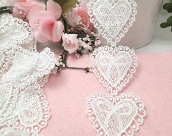 Heart Applique Lace, Heart with bow shape, embellishment for Sewing or Craft projects,  Junk journal craft supplies