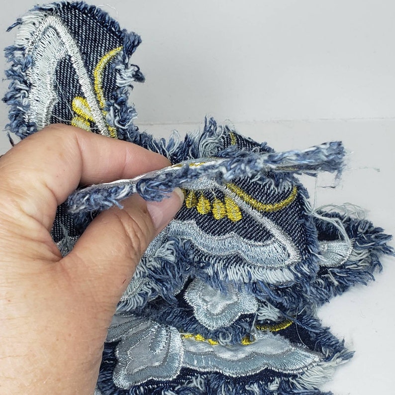 Butterfly Jean Patch Frayed Distressed Tattered Blue Gold Sew Etsy