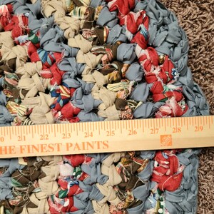 Blue Brown Rag Rug, Handmade Upcycled Textile Art Accent Rug ...