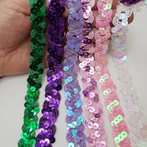 Sequin Gimp Trim,  Shiny Sparkle Swirl Lace Embellishment. Garment Costume Upholstery Border Trimming, Sewing Craft supplies, 3/4 inch trim.