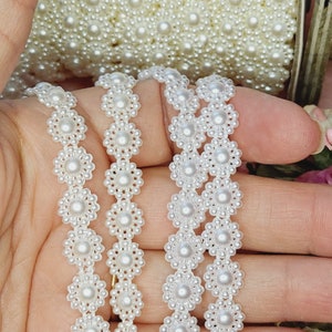 Chapelet de perles artisanales crème, bordure décorative, dos plat, perles décoratives imitation blanc, gâteau de mariage, noeud pour cheveux, couture, scrapbooking, carnets indésirables, shabby chic