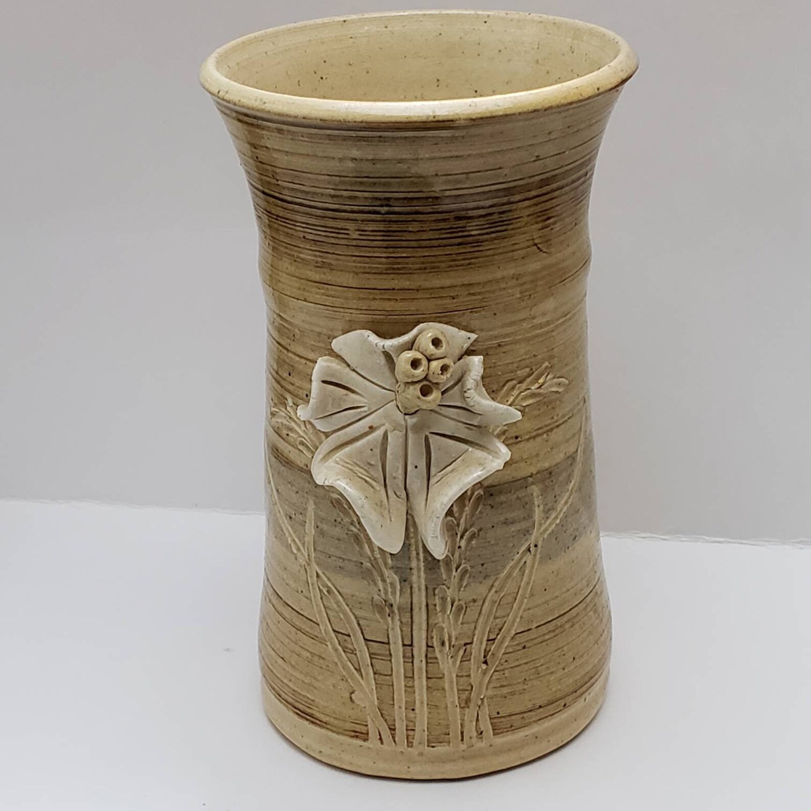 Pottery Vase Studio Art Vintage 3d applied flower Hand Etsy