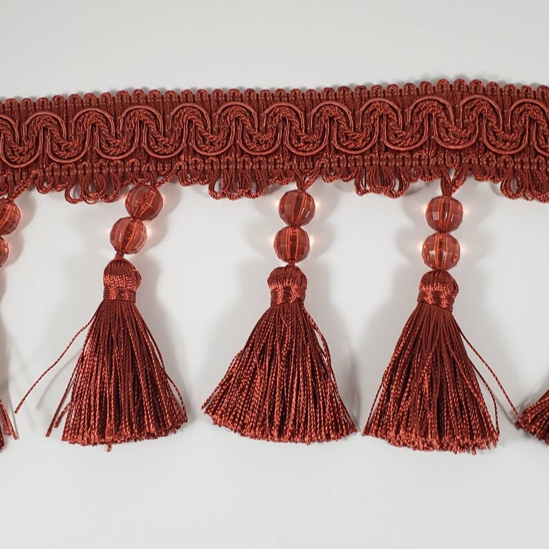 Beaded Tassel Trim Fringe brown grey or rusty red by the yard Etsy