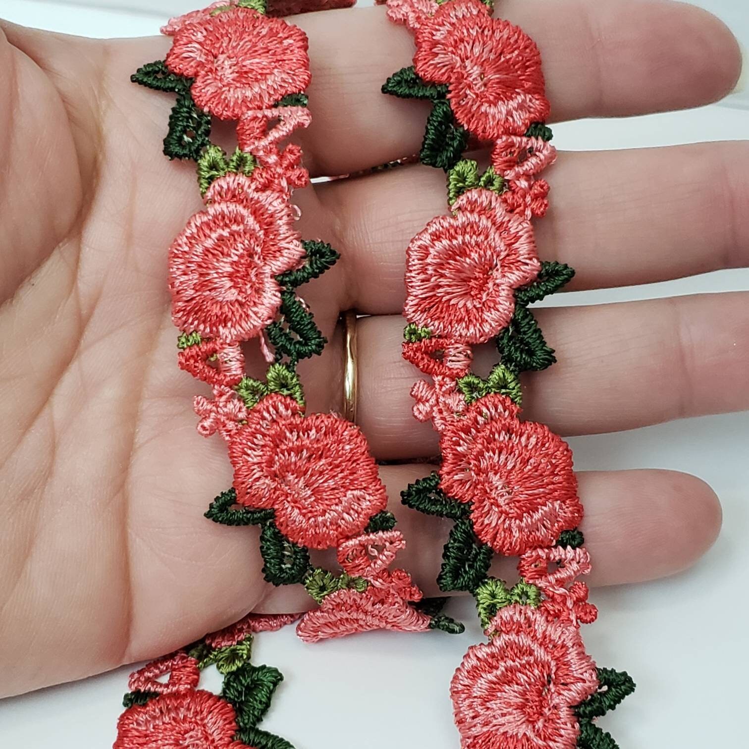 Rose Flower Embroidered Lace Trim - 10 Yard Polyester Ribbon For Sewing & Crafts