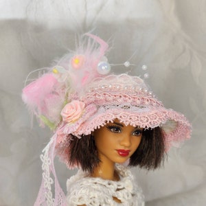 Pink Miniature Doll Hat, Pink Fancy Derby Bonnet fits 1:6 doll, Handmade for dollhouse display, Christmas ornament, room décor, Gift for her