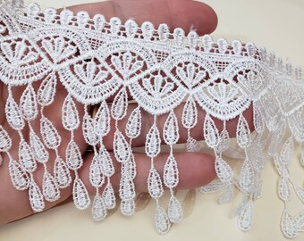 Frange Dentelle Polyester 2m X 20cm - Pompons Dorés Pour DIY, Robes, Décoration