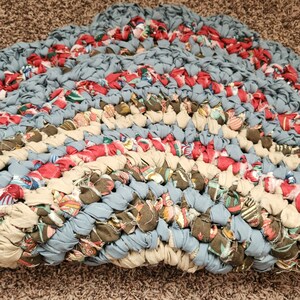 Blue Brown Rag Rug, Handmade Upcycled Textile Art Accent Rug ...