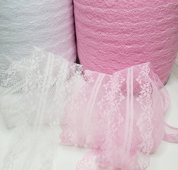 Pink White Flat Lace Trim, 2 Yard Sheer Pink or White Netted Mesh, Sewing  Junk Journal Crazy Quilt Fabric Cluster Craft Supplies 