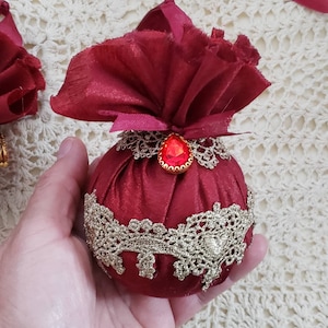 Victorian Style Red Gold Lace Ornament,  Handmade Christmas Tree Décor Bauble decorations handmade  Christmas gift idea