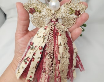 Christmas Angel Ornament, Gold Red Vintage Victorian Style Angel Ornament, Miniature handmade keepsake angel, Christmas gift, memory gift