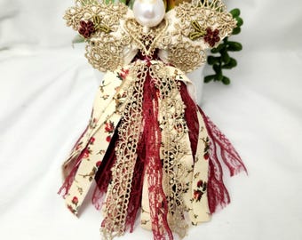 Christmas Angel Ornament, Gold Red Vintage Victorian Style Angel Ornament, Miniature handmade keepsake angel, Christmas gift, memory gift