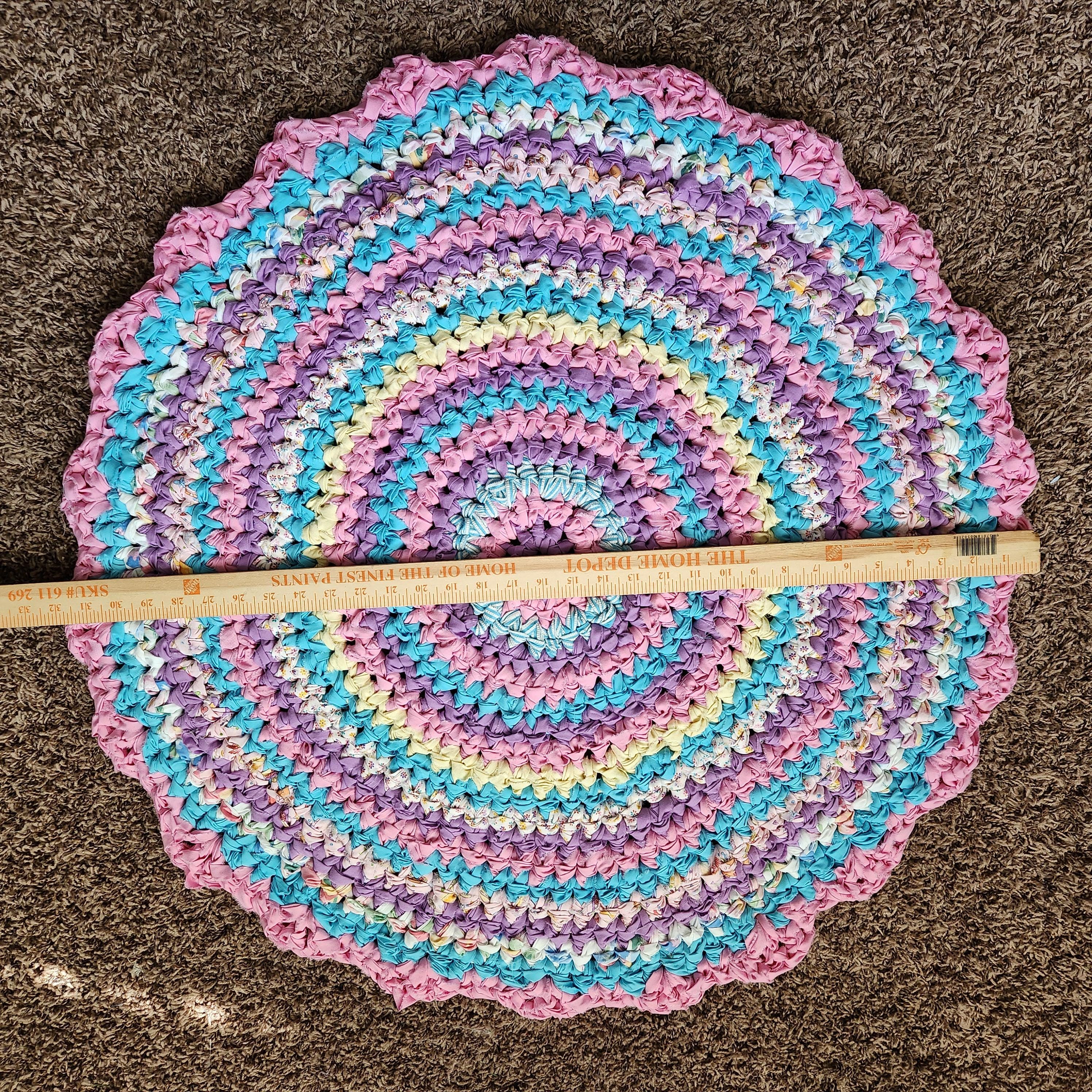 Lavender Rag Rug Pastel Rag Rug, Pink Lavender Blue Scallop Edge Handmade Upcycled ...