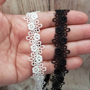 Rose scallop lace, Floral White  Black Trim, Doll Lace Shabby chic craft supplies for Junk Journal Scrap book sewing miniature diy crafts