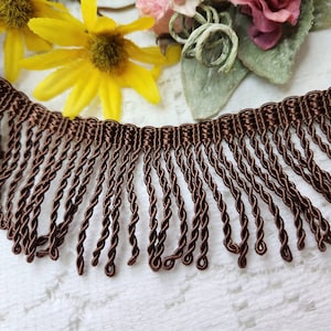 Brown fringe Trim, Chocolate Brown Bullion upholstery twisted fringe, For sewing, junk journal curtains lampshade craft projects.