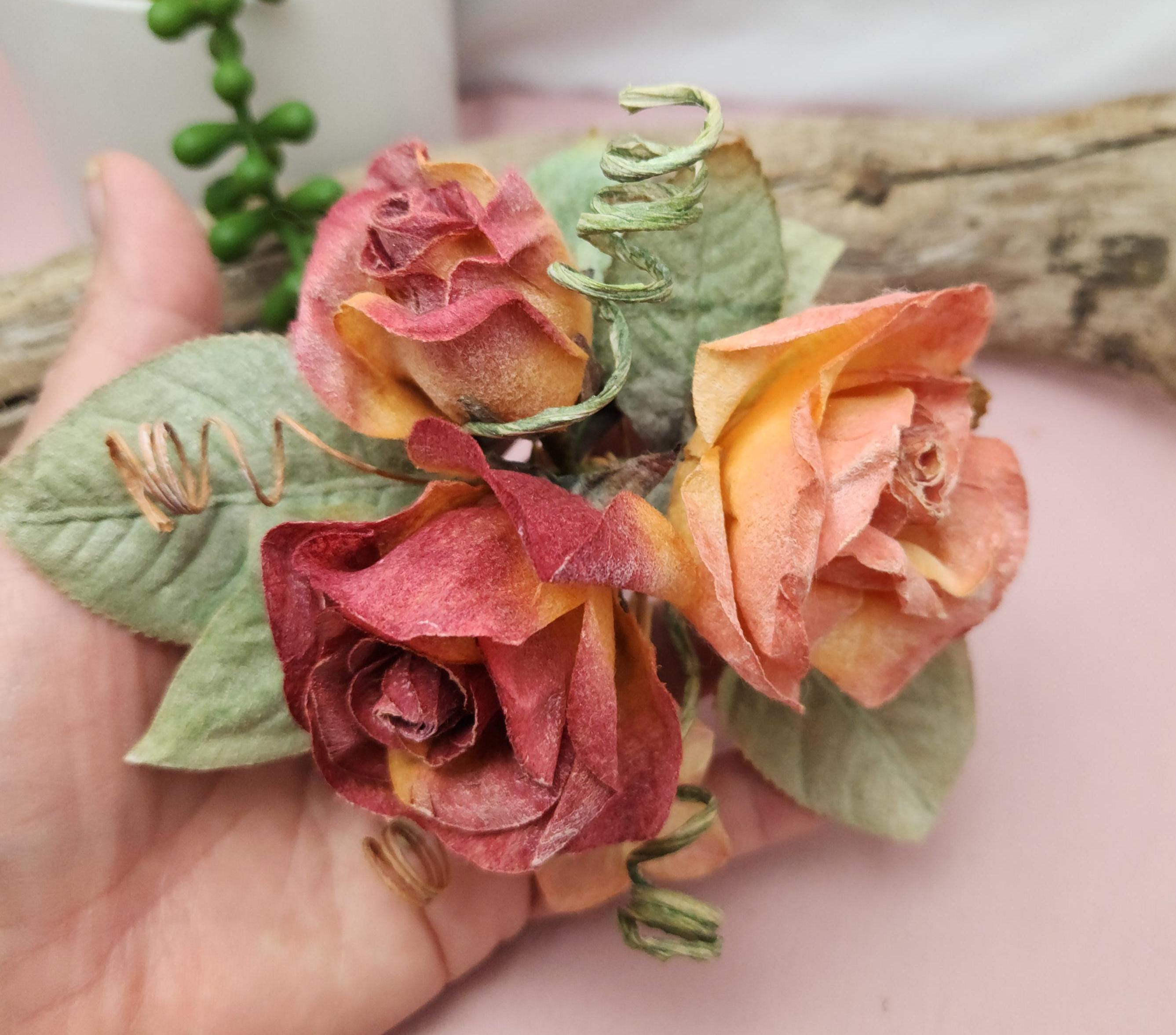 Parchment Colour Roses Coral Rose Bouquet, Vintage Bunch of Parchment Roses. Millinery ...