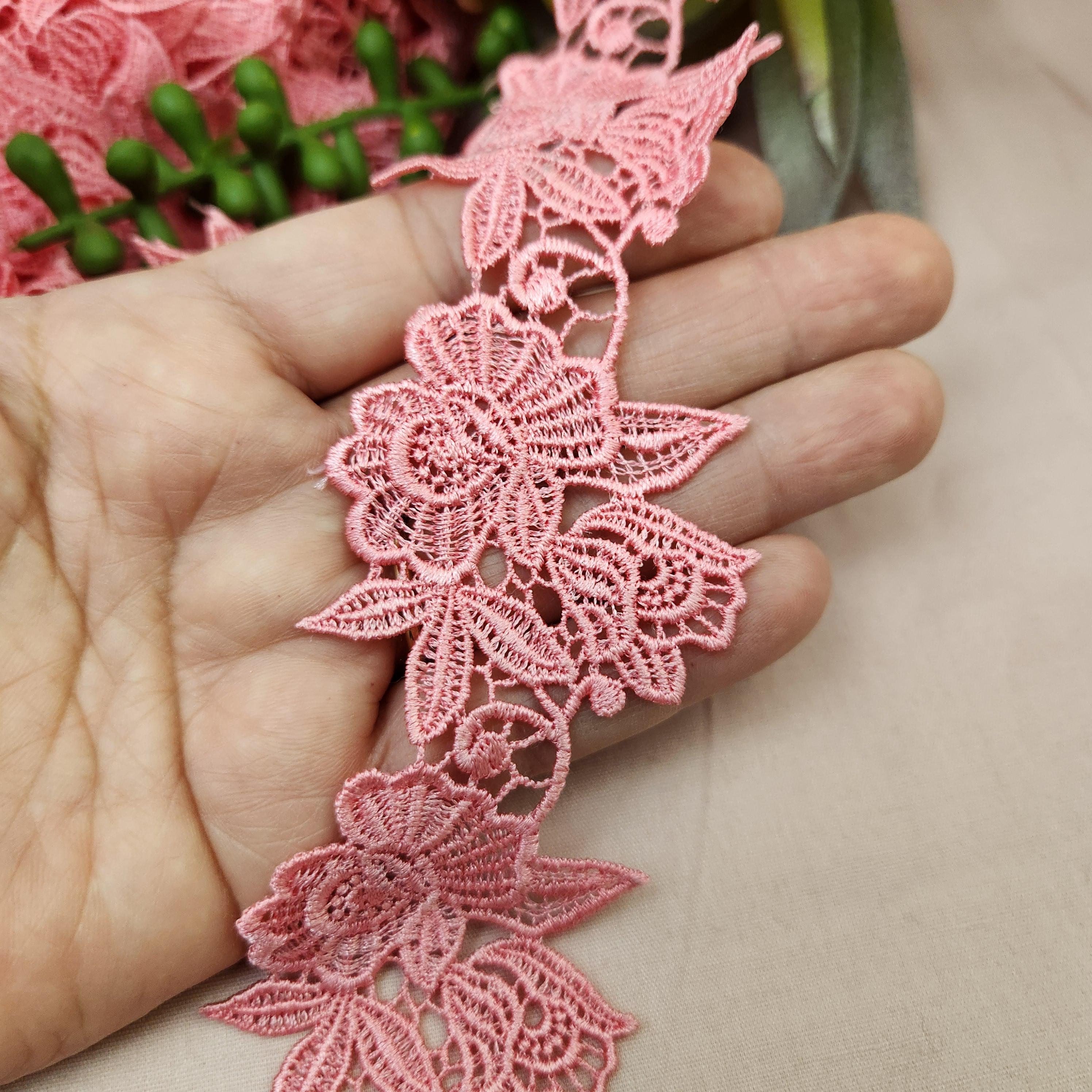 Rose Pink Lace. Floral Applique Flower Trim. Sewing Craft Supplies