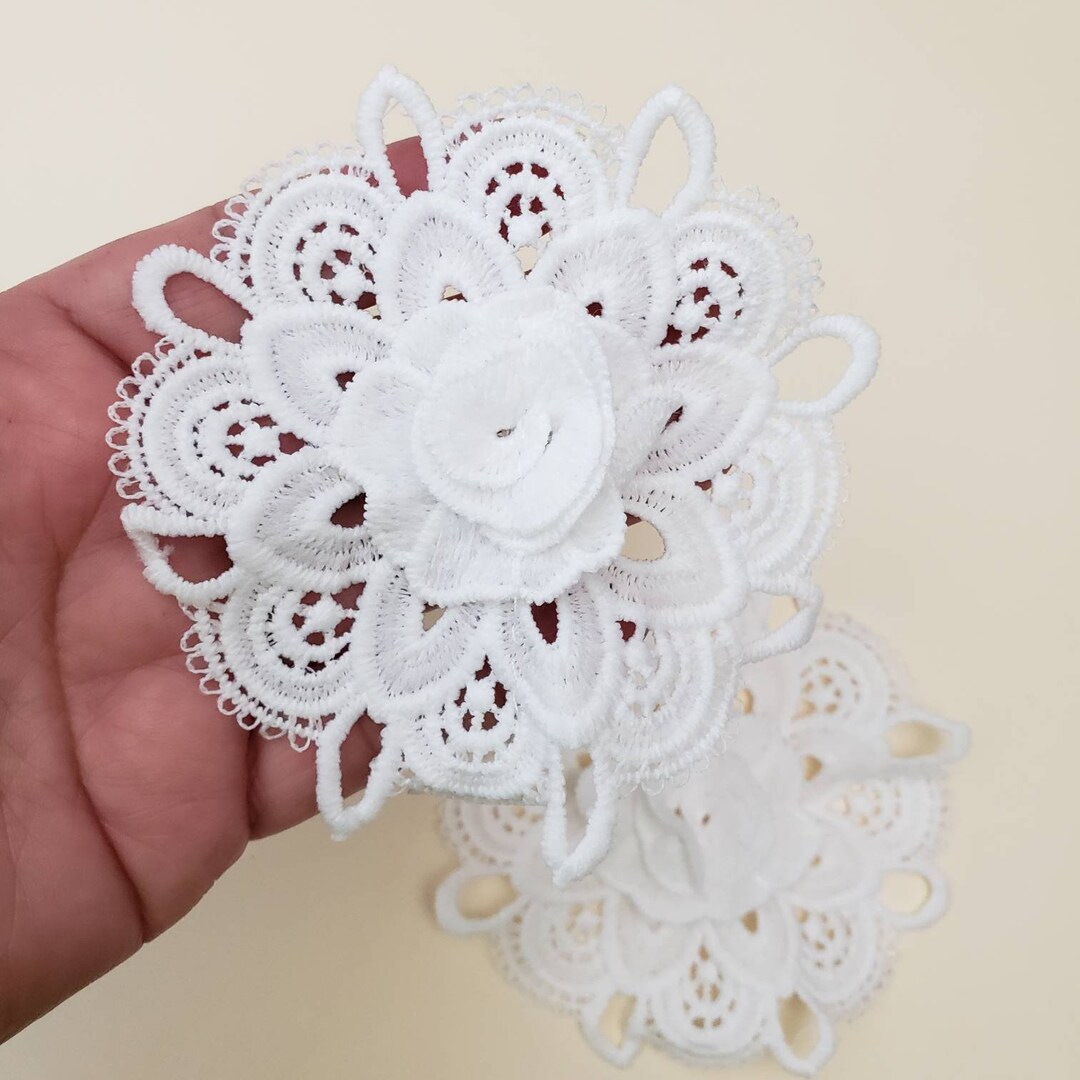 White Lace Flower Applique, 2 Layered Flowers, Craft Fabric Flower
