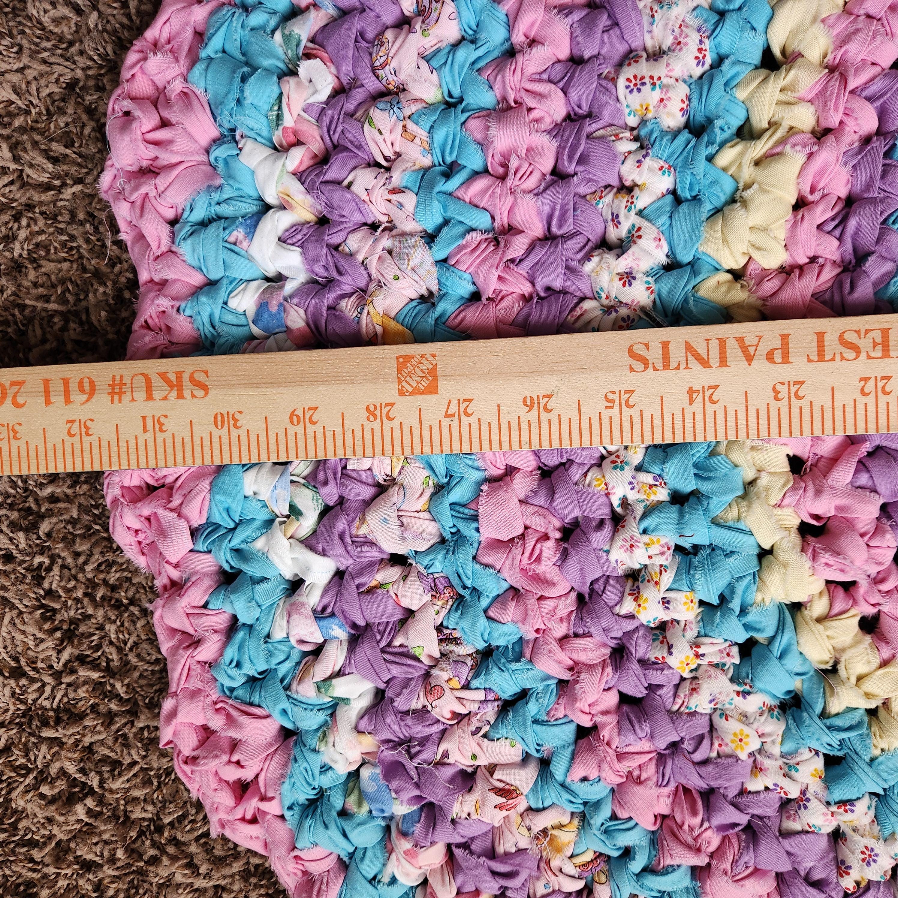 Lavender Rag Rug Pastel Rag Rug, Pink Lavender Blue Scallop Edge Handmade Upcycled ...