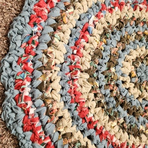 Blue Brown Rag Rug, Handmade Upcycled Textile Art Accent Rug ...