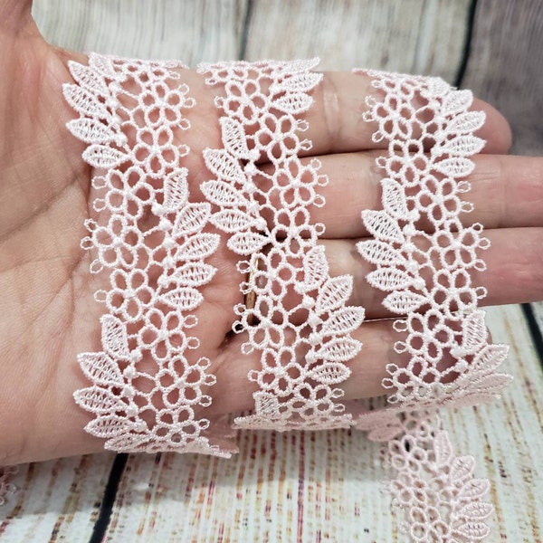 Pink Venice Lace,  Floral leave wavy lace trim, Sewing and Craft supplies, Shabby Chic lace junk journal, scrap book fabric crafts