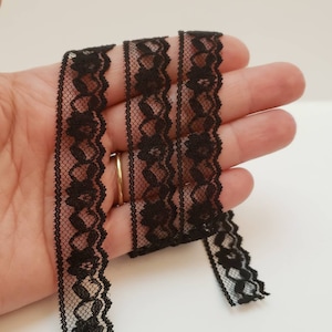 Black Lace Trim, 2 yard lot of sheer flat lace,  Great for sewing, scrapbook, junk journal, scrap booking, fabric craft