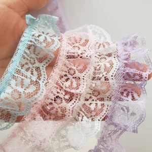 Dentelle à volants, rose, lavande, bleu, blanc, bordure blanche par mètre, fournitures pour travaux manuels de couture, journal indésirable shabby chic