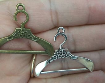 Clothes Hanger charm, 4 in a set Silver or Bronze, Miniature metal hanger,  These are the ones I use for my art dress ornament decorations.