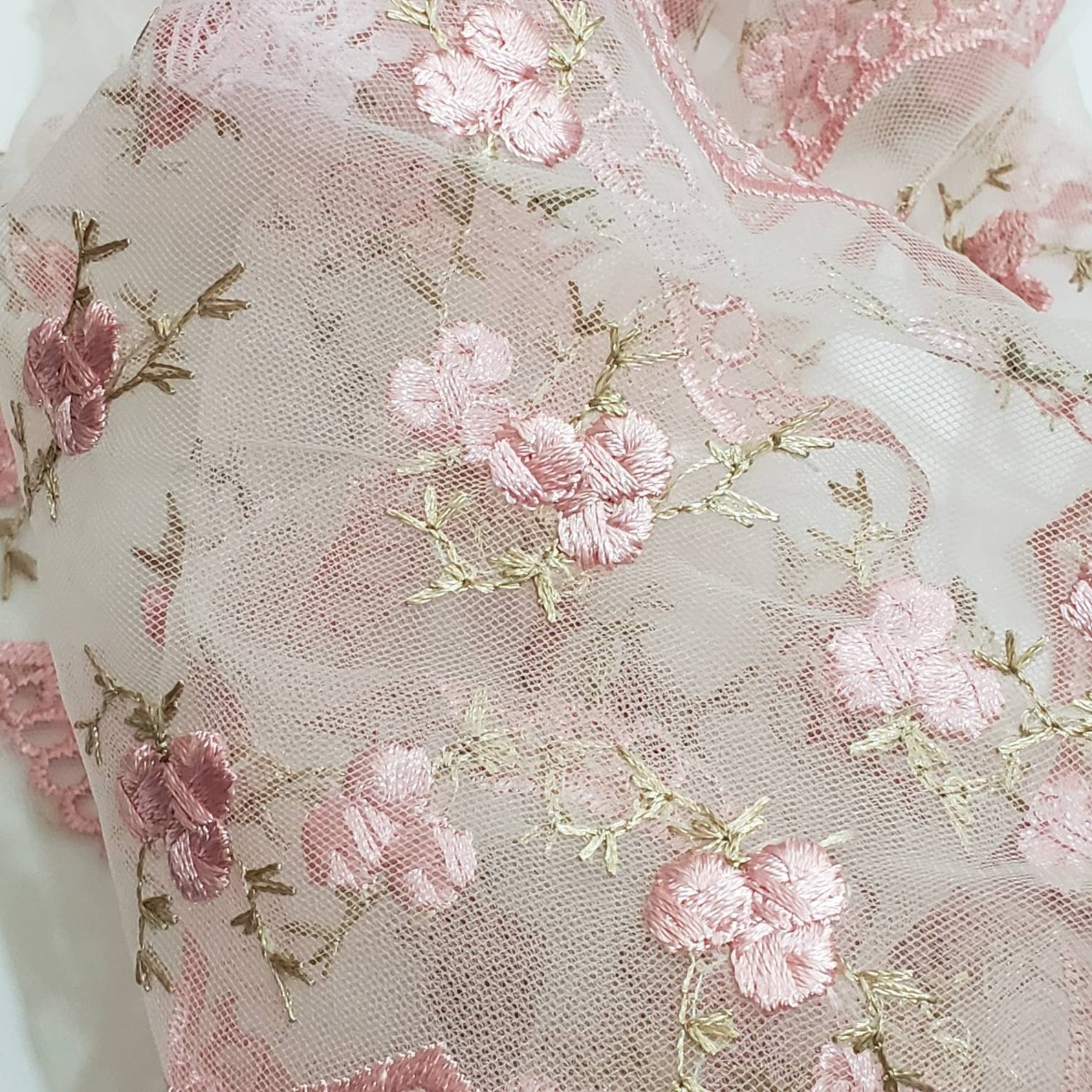 Embroidered Pink Mesh Floral Lace Trim. Scallop on Both Sides | Etsy