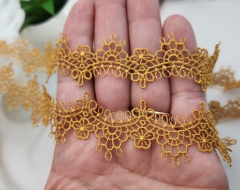 Gold Venice lace, Matte mustard gold 1 inch Trim by the yard. Sewing craft supplies