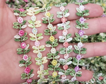 Rococo Floral Trim,  Peach Pink Red purple yellow Green Miniature Lace Embellishment, Shabby Chic craft supplies for junk journal, sewing.