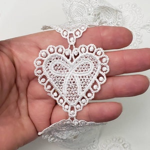 Heart Applique Lace, Heart with bow shape, embellishment for Sewing or Craft projects,  Junk journal craft supplies