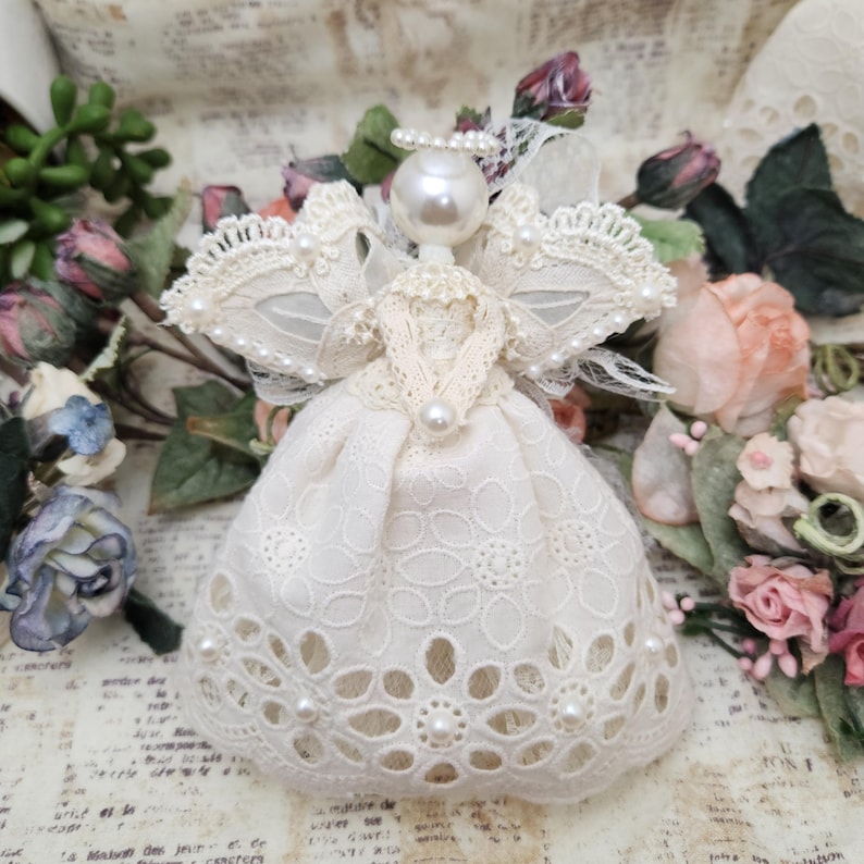 Lace Angel Ornament, Cream Vintage Style Christmas Décor Keepsake ...