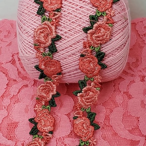 Flower Rose Lace, Red green pink Floral Rococo trims, lace flowers, sewing applique embellishment fabric notions trim