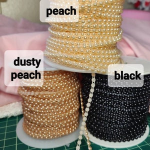 Half Pearl Trim, Flat Back Faux Pearl Beads, half pearl craft bead strand chain, 4mm. white cream pink red peach mint peach black image 8