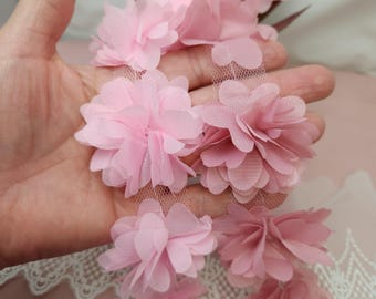 Chiffon Flowers, Pink or Dusty Rose set of 8 chiffon applique flowers, Floral sewing craft supplies, Fabric 2 inch flowers.