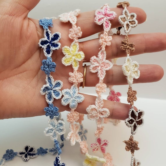 Cotton Crochet Flower Trim Floral Lace by the yard in Pink Etsy