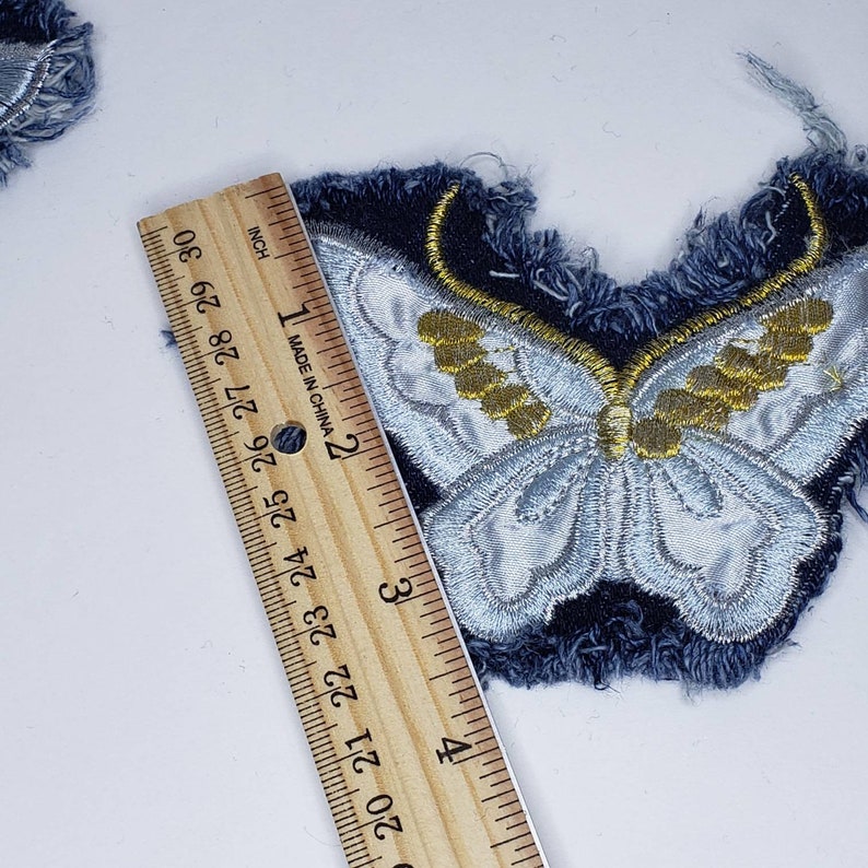 Butterfly Jean Patch Frayed Distressed Tattered Blue Gold Sew Etsy