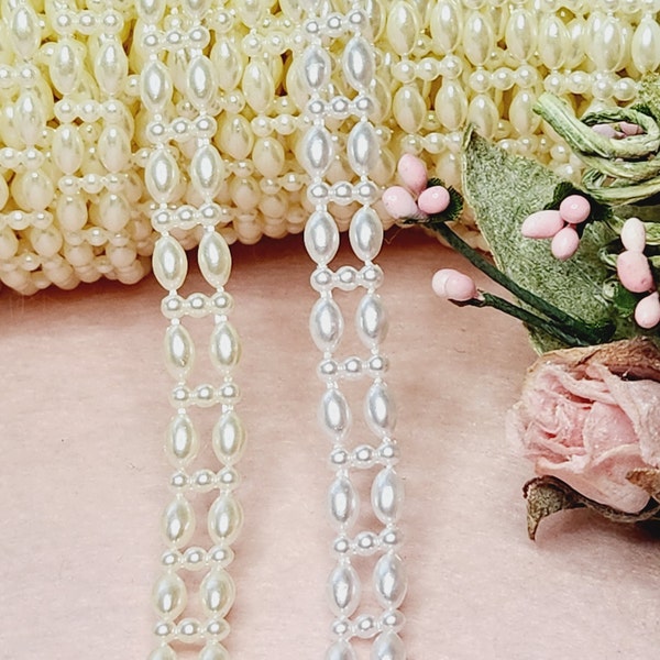 Pearl Trim strand, Flat back bead embellishment pearls, Decorative bead strand Sewing craft supplies