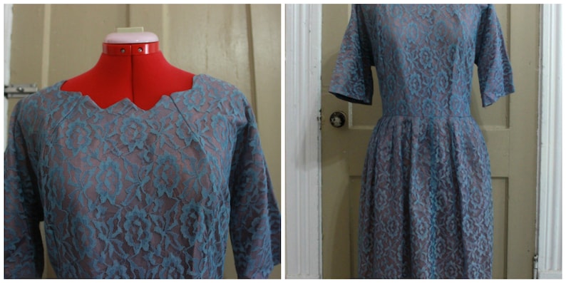 50s Lace/Taffeta Evening Dress Size XL image 1