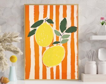 Tropical Home Decor Lemon Fruit Wall Art Print Colorful Orange Exotic Vacation Fun Retro Kitchen Dining Room Home Decoration LWAH126