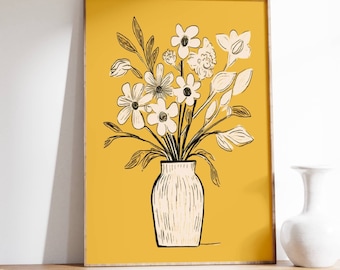 Minimalist Botanical Flowers Wall Art Print Yellow Colorful Bright Colors Bedroom Living Room Office Still Life Home Decor to Frame LWAH14