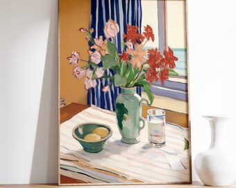 Still Life Wall Art Print Beautiful Vintage Painting Dining Room Kitchen Colorful Flower Modern Farmhouse Interior Home Decor to Frame LWAH2
