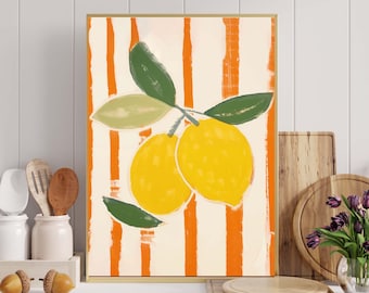 Yellow Lemon Fruit Wall Art Print Home Decor Tropical Colorful Orange Exotic Vacation Fun Retro Kitchen Dining Room Home Decoration LWAH125