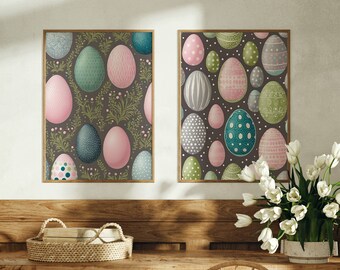 Juego de arte de pared de huevo de pájaro de 2 impresiones colores pastel pintura aguamarina rosa hermoso comedor sala de estar cocina dormitorio decoración decoración del hogar EST55a