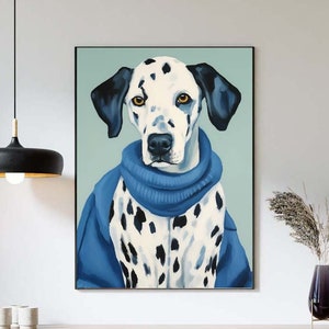 Dalmatian Dog Portrait Wall Art Print Cute Fun Adorable in Blue Scarf Playroom Office Kids Child Living Room Home Decor to Frame LWAH54