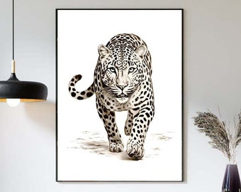 Jaguar Cat Wall Art Print Black and White Eclectic Modern Contemporary Poster Painting Jungle Interior Design Home Decor to Frame LWAH68