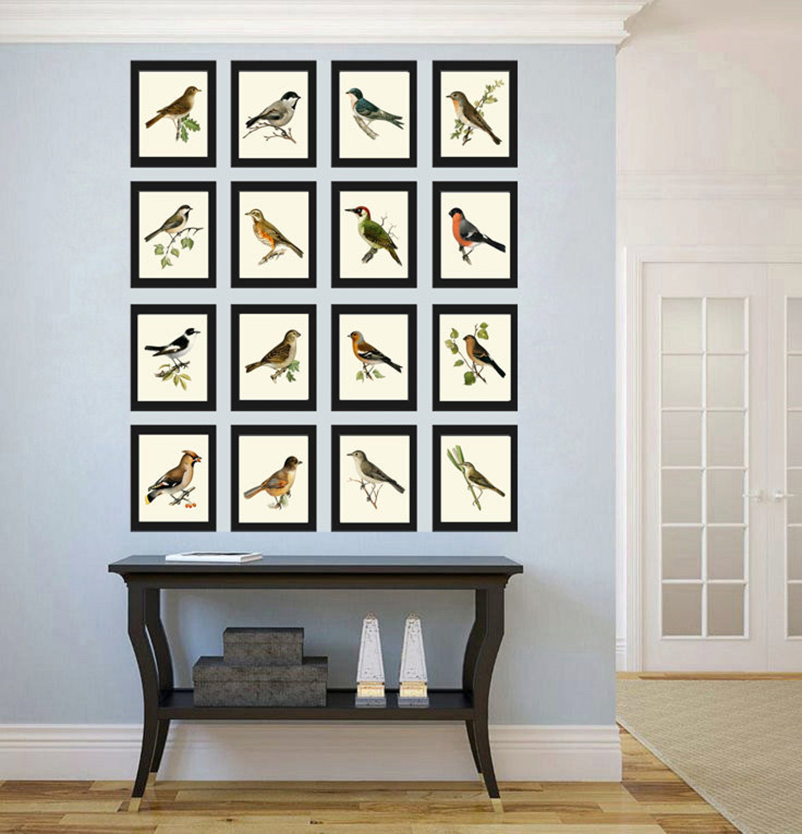Bird Prints Wall Art Set of 16 Beautiful Antique Birds Green | Etsy