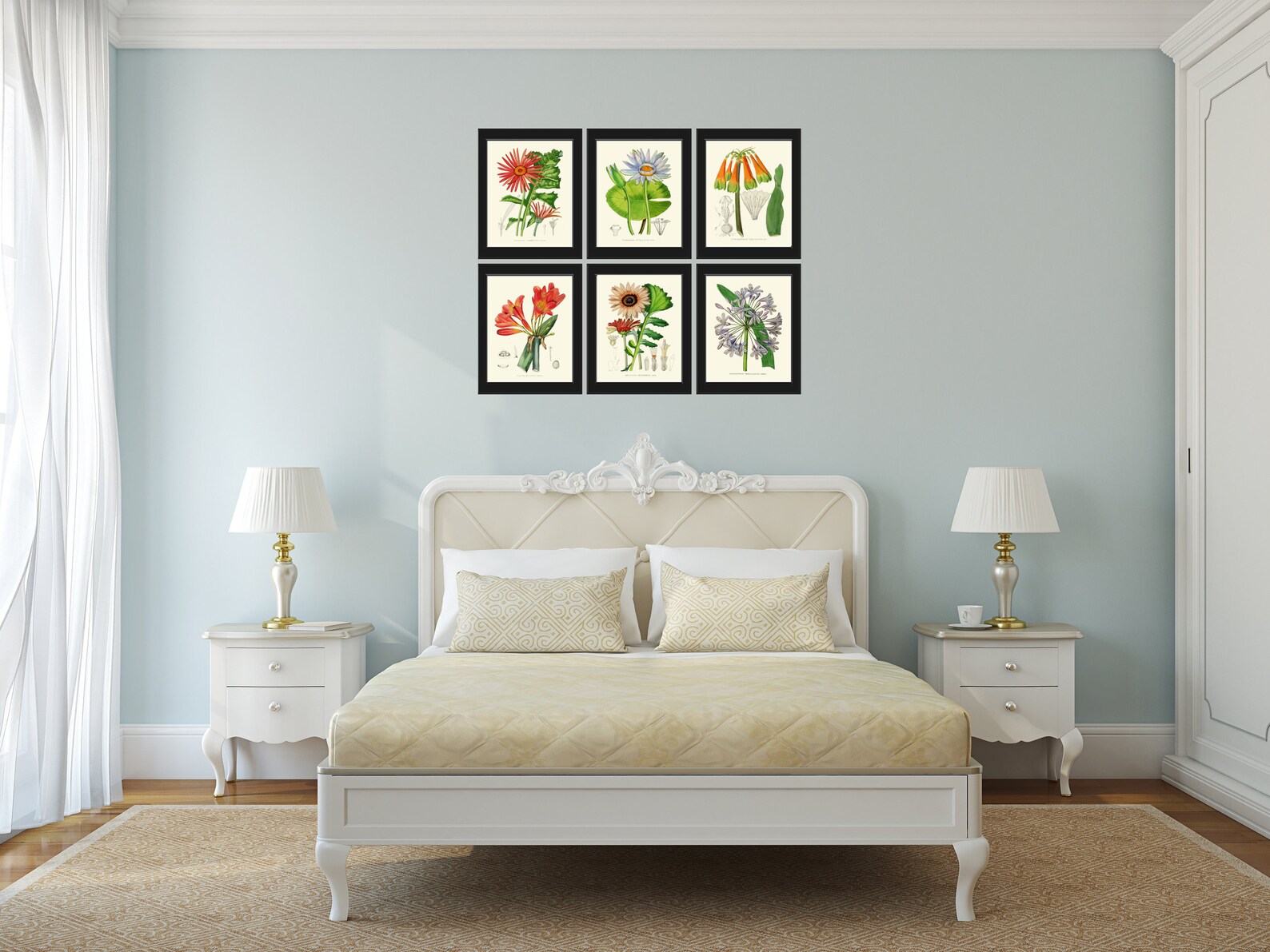 Botanical Flower Wall Art Print Set of 6 Prints Beautiful Etsy