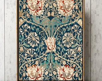 Azul blanco rojo tulipán flor botánica pared arte impresión WM1 hermoso ornamento floral antiguo casa decoración imagen de la imagen para enmarcar