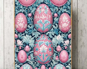 Huevos de pájaro pared arte impresión hermoso rosa azul William Morris inspirado cartel flores florales primavera decoración interior decoración de la habitación del hogar EST46